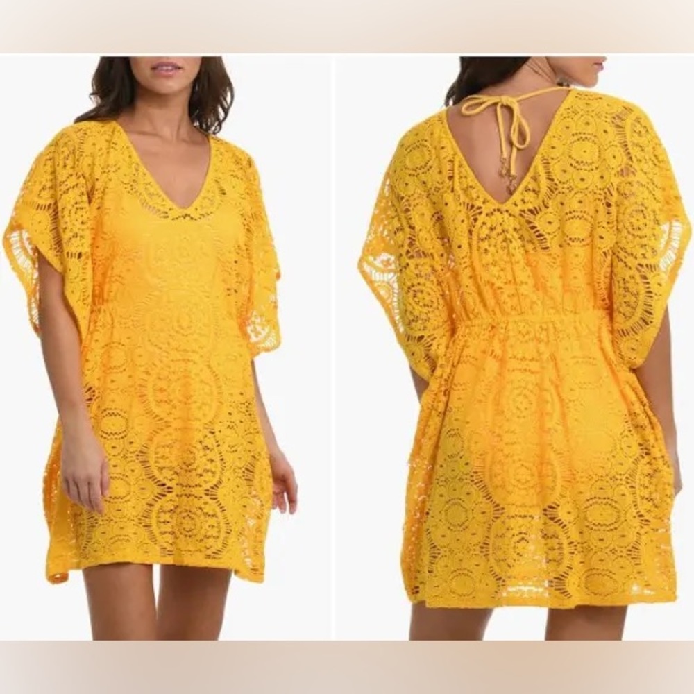 SUNSHINE 79 CROCHET CAFTAN SWIMSUIT COVERUP SUNSHINE YELLOW SIZE L/XL NWOT